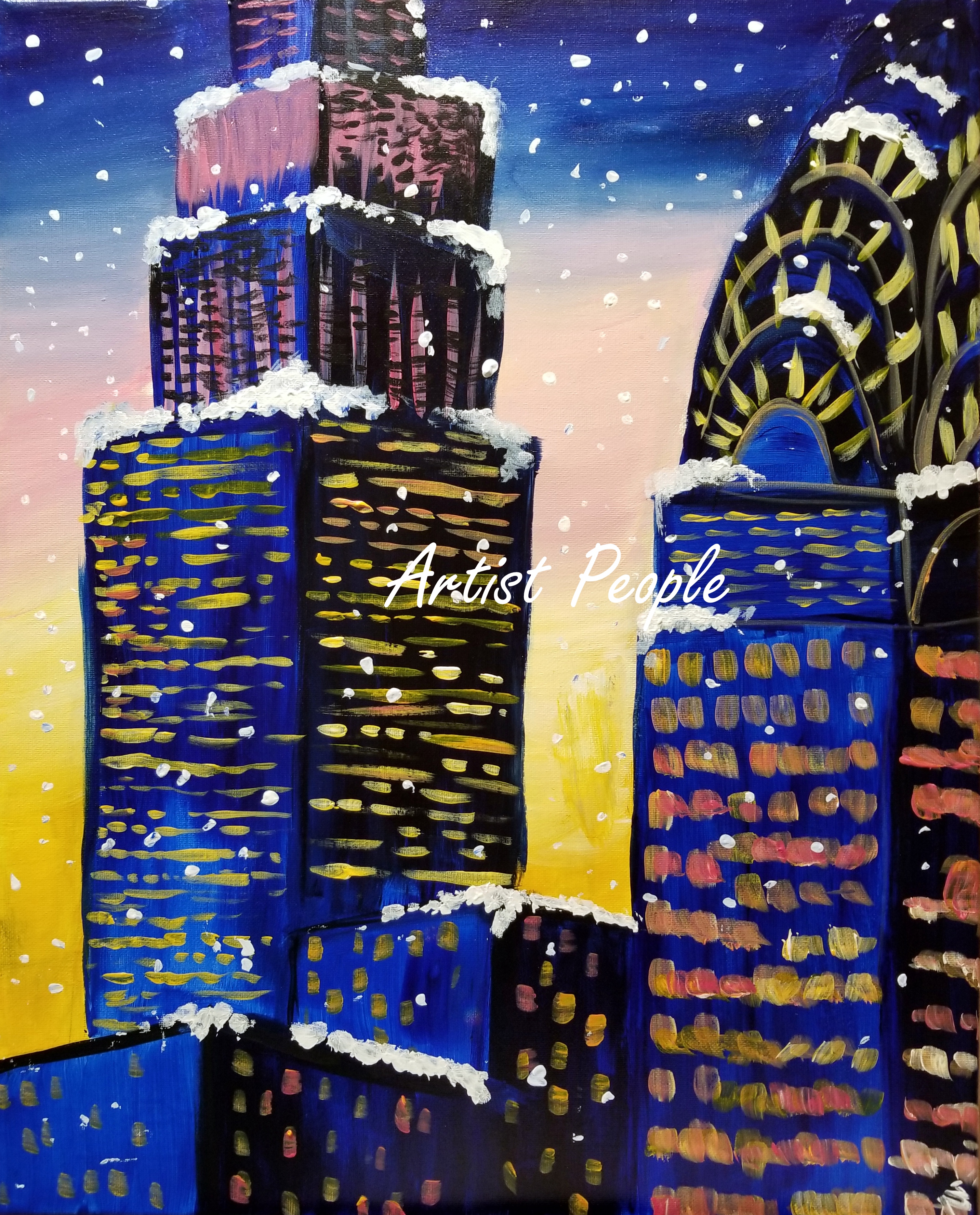 Sip n Paint Snow in CIty Wine and Painting Party in New Jersey Fun paint sessions Art